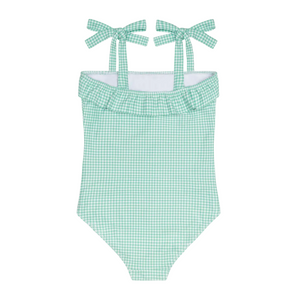 Girl’s Gustavia Gingham Ruffle Front Tie Strap One Piece