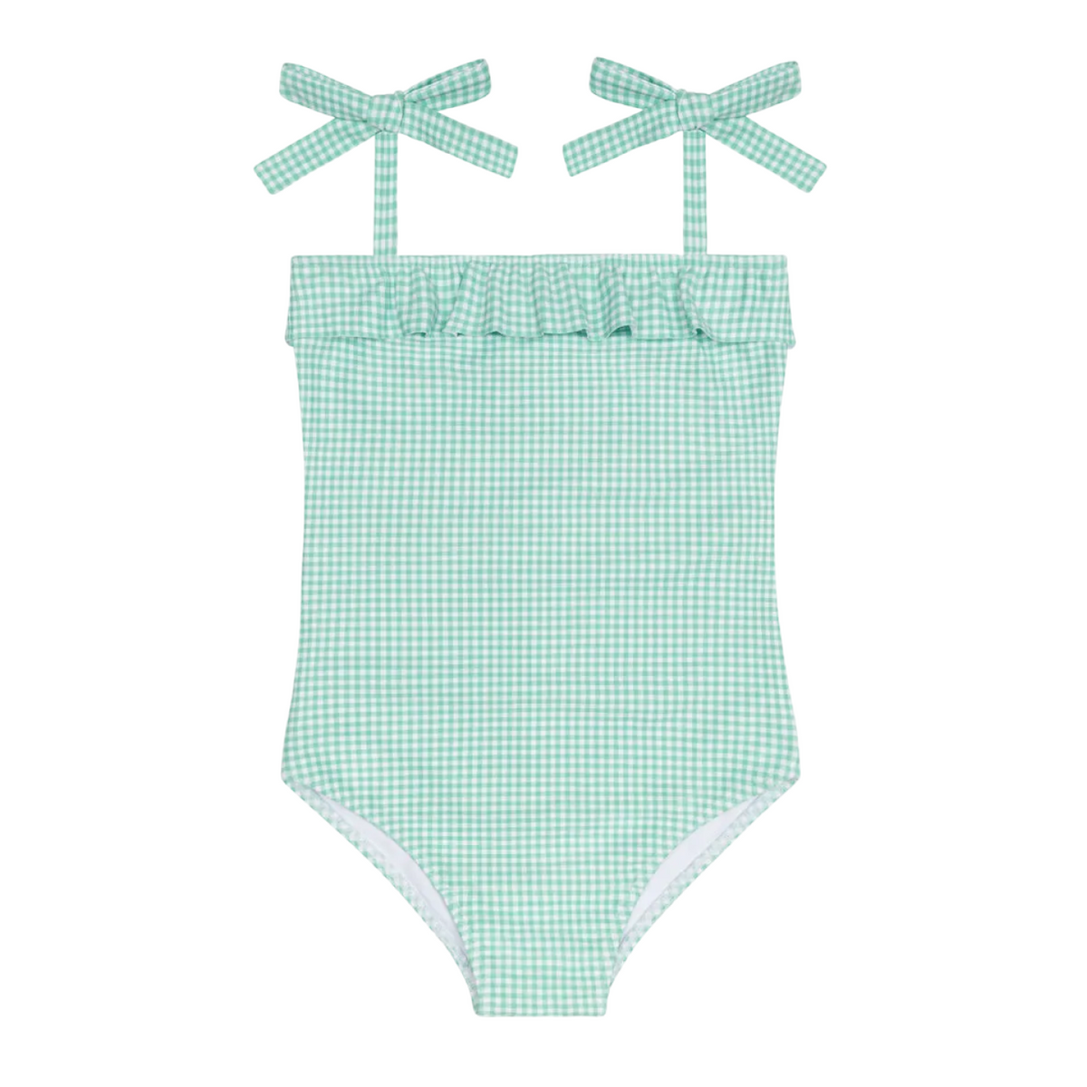 Girl’s Gustavia Gingham Ruffle Front Tie Strap One Piece