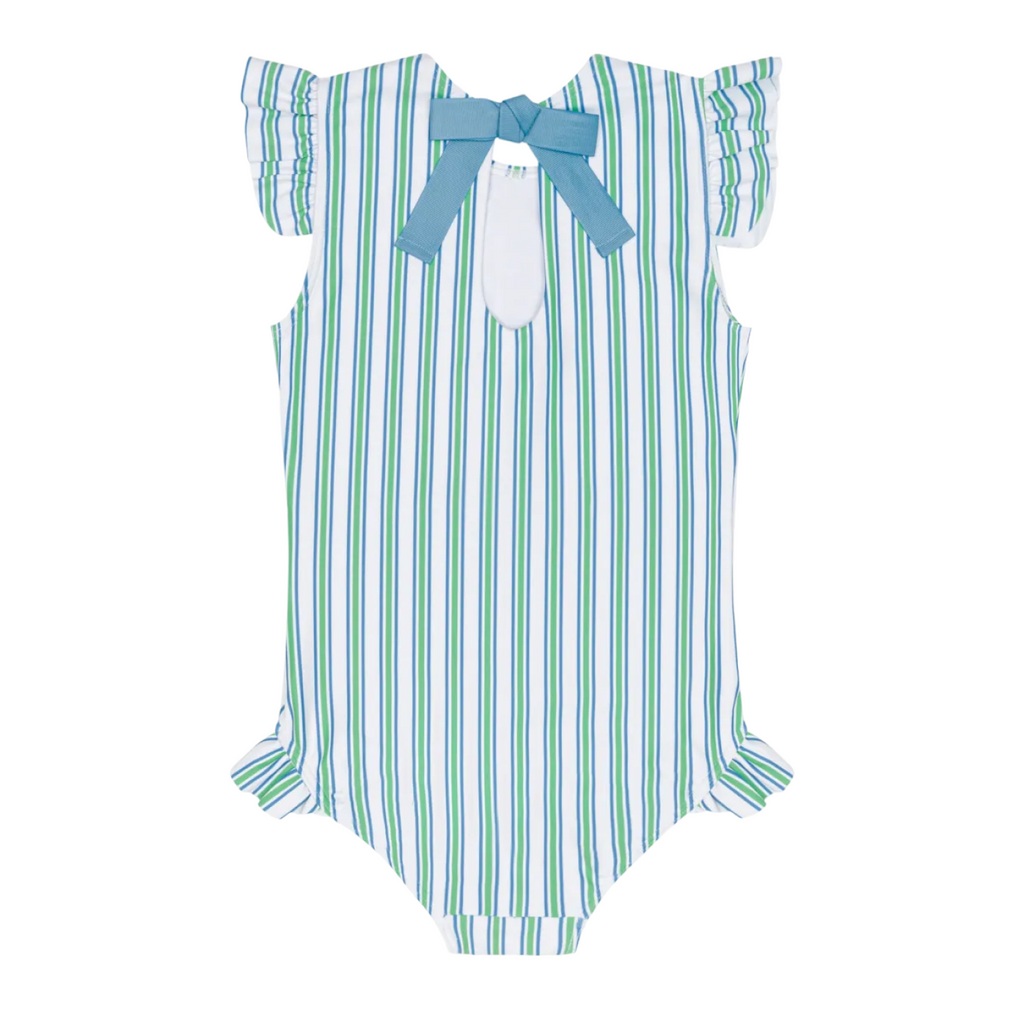 Girl’s Tamarin Stripe Ruffle Cap Sleeve One Piece