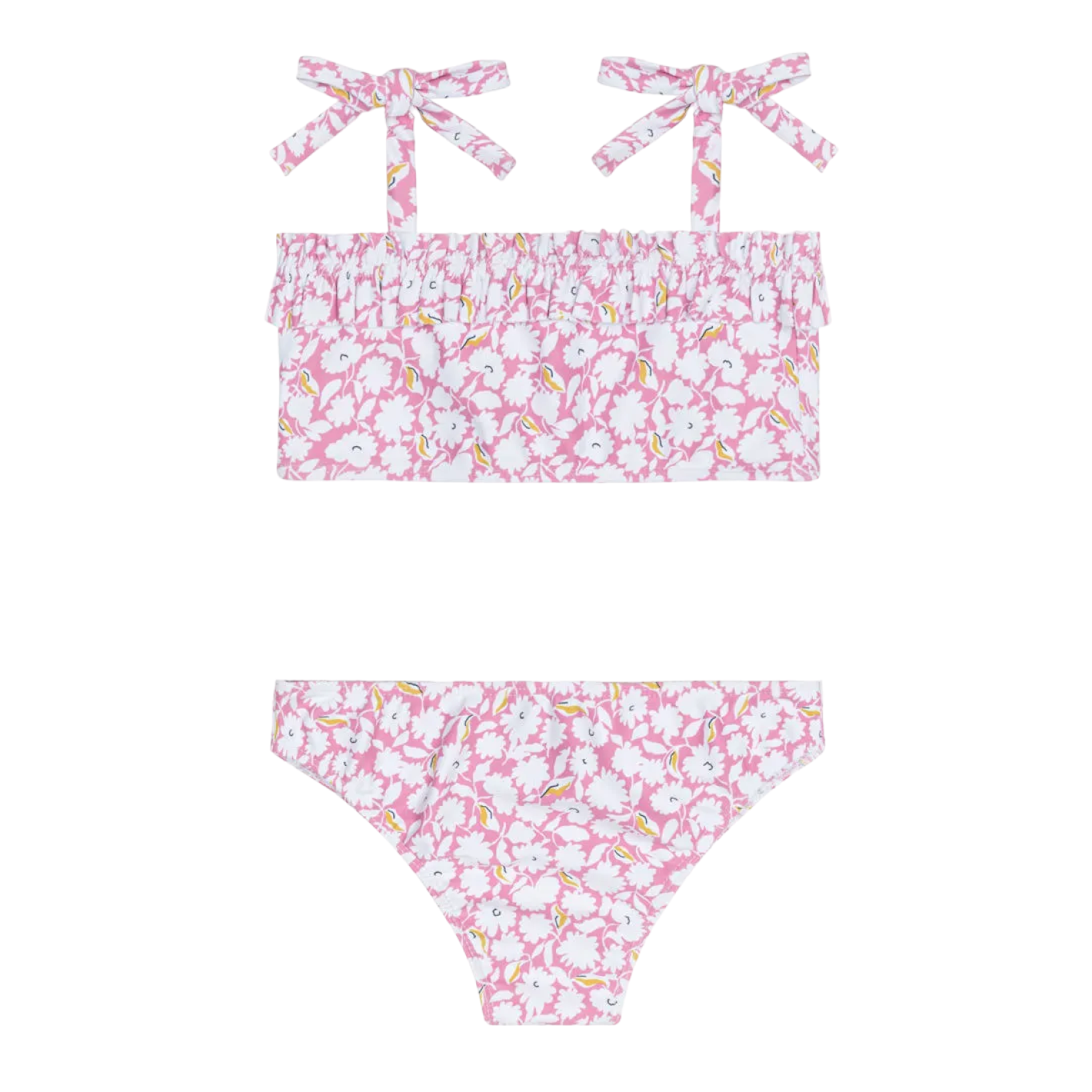 Girl’s Blush Bloom Ruffle Bandeau Bikini with Tie Straps