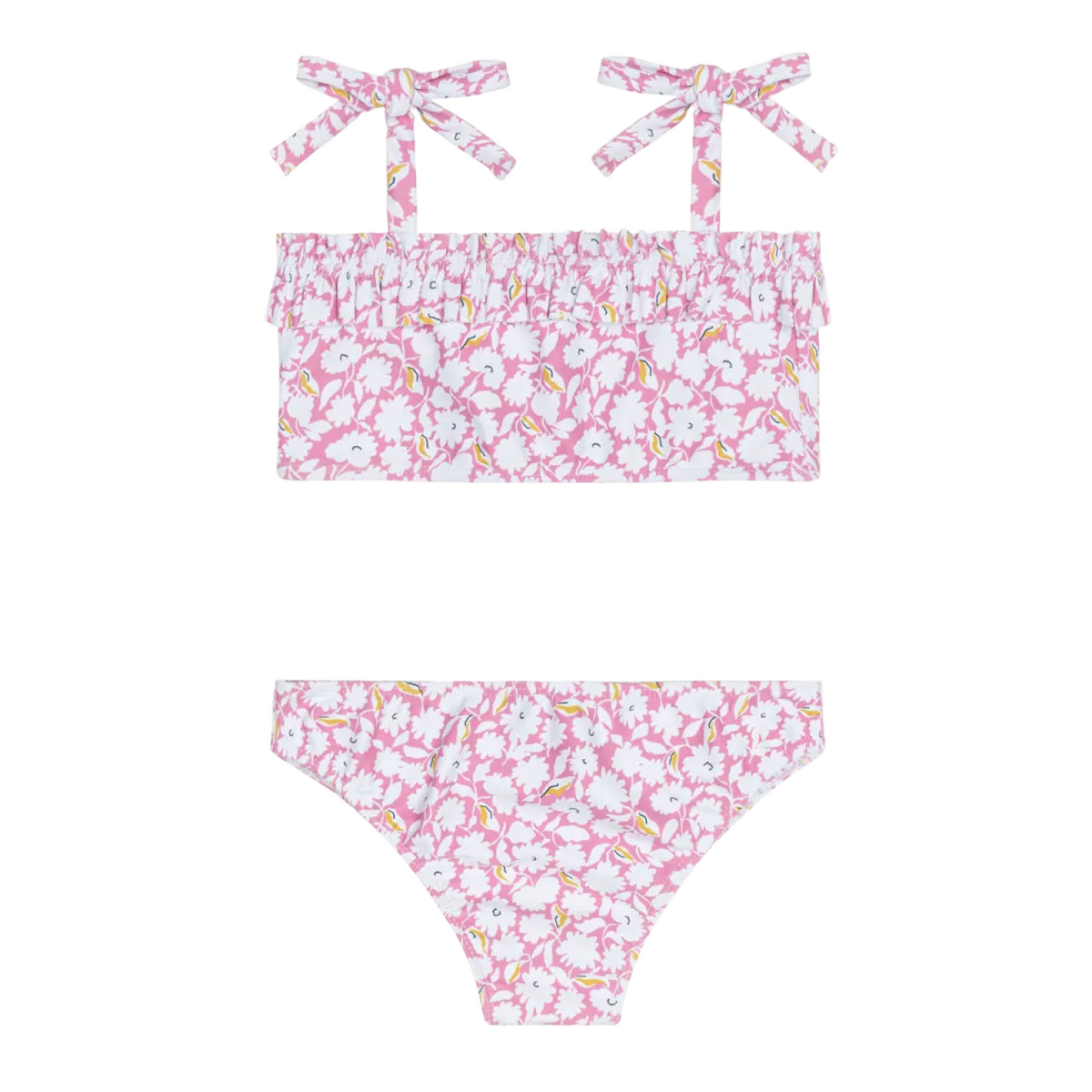 Girl’s Blush Bloom Ruffle Bandeau Bikini with Tie Straps