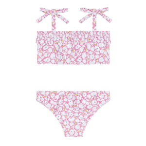 Girl’s Blush Bloom Ruffle Bandeau Bikini with Tie Straps