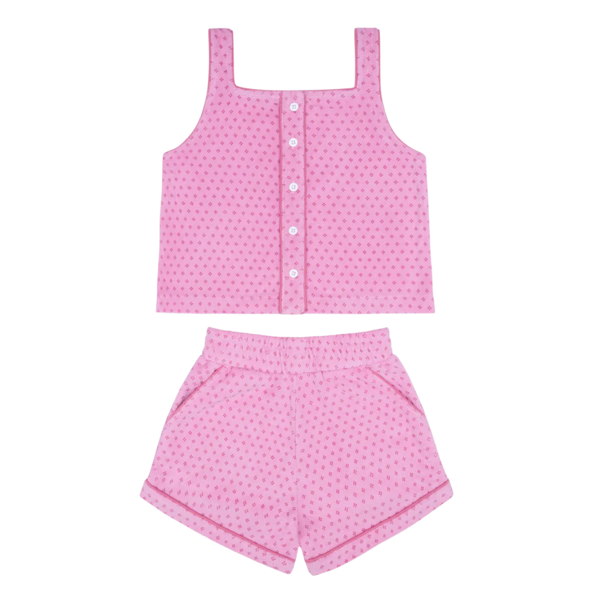 Girls’ Blush Dot French Terry Button Tank and Short Set