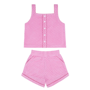 Girls’ Blush Dot French Terry Button Tank and Short Set