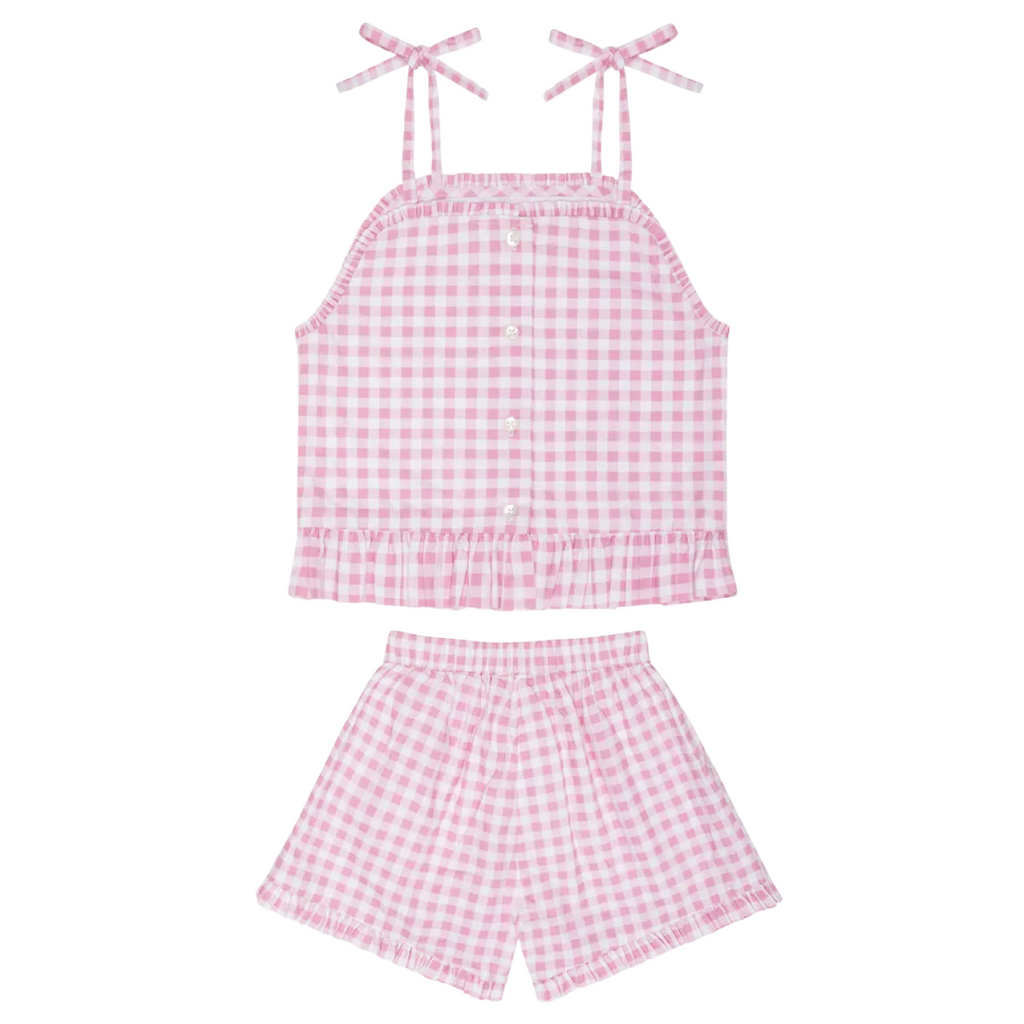 Girls’ Blush Gingham Tie Tank and Short Set