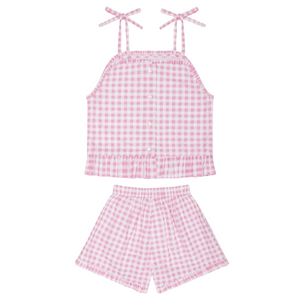 Girls’ Blush Gingham Tie Tank and Short Set