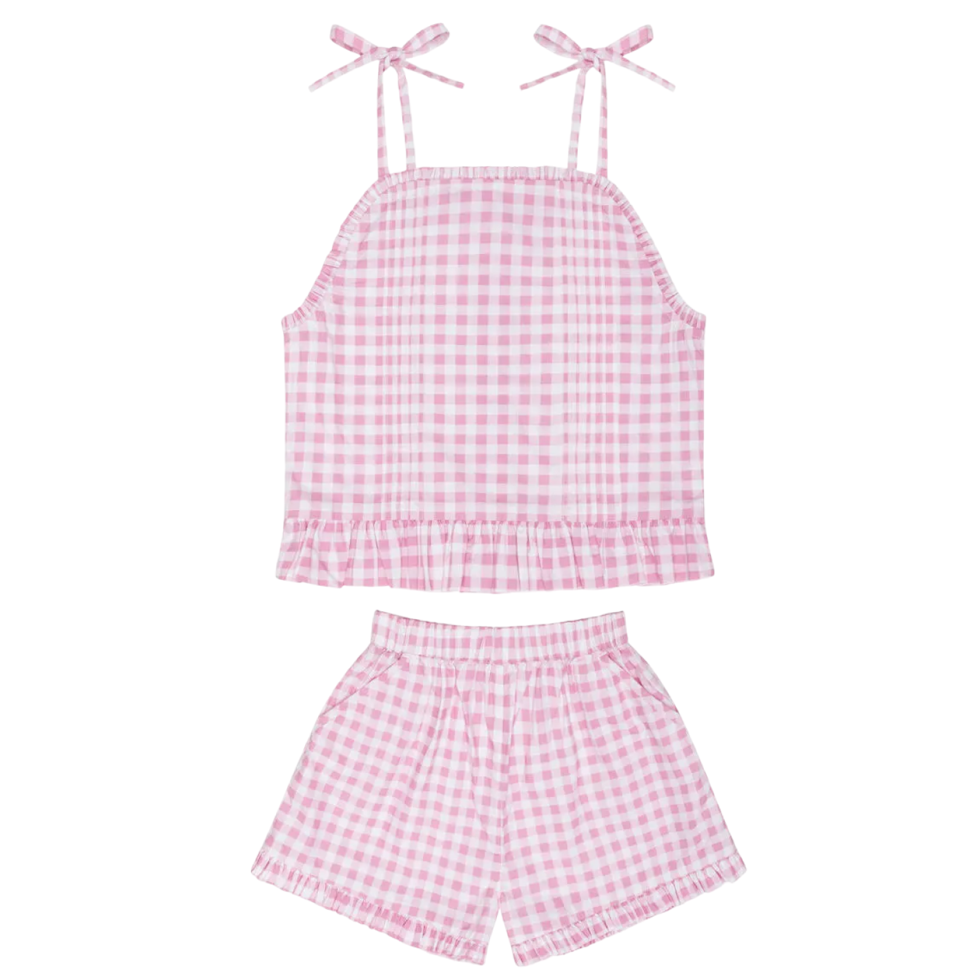 Girls’ Blush Gingham Tie Tank and Short Set