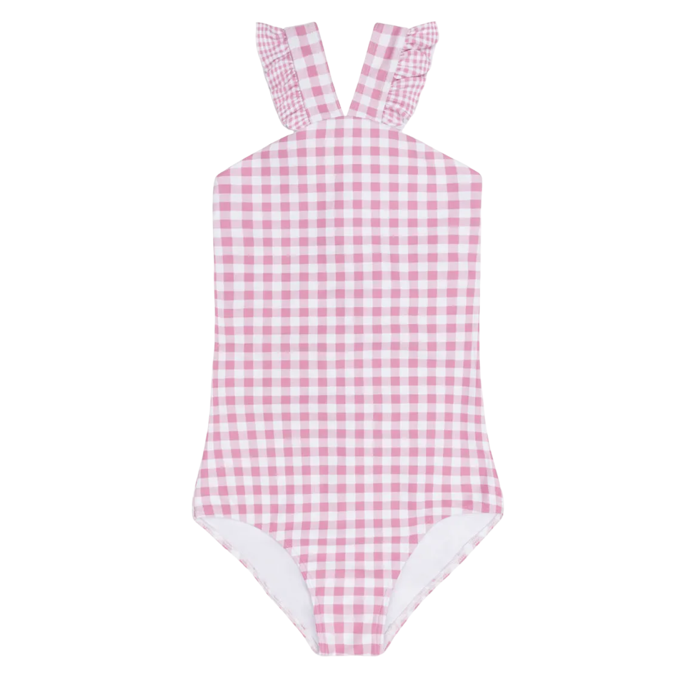 Girl’s Blush Gingham V-Neck Crossover One Piece