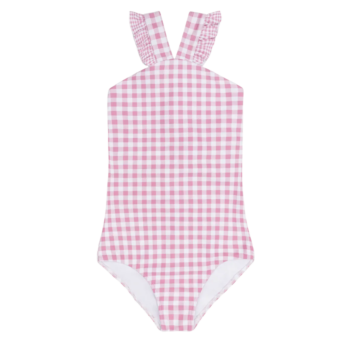 Girl’s Blush Gingham V-Neck Crossover One Piece