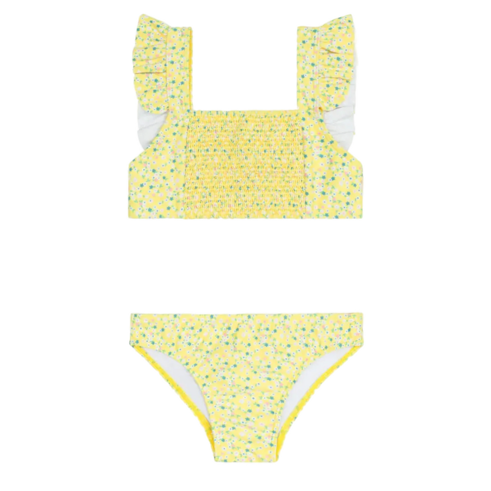 Girl’s Petite Fleur Smocked Ruffle Strap Bikini