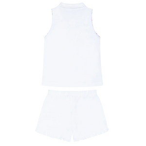 Girls’ Shell White French Terry Tennis Tank Top and Short Set