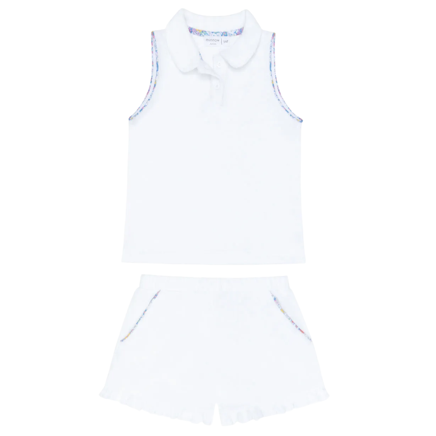 Girls’ Shell White French Terry Tennis Tank Top and Short Set