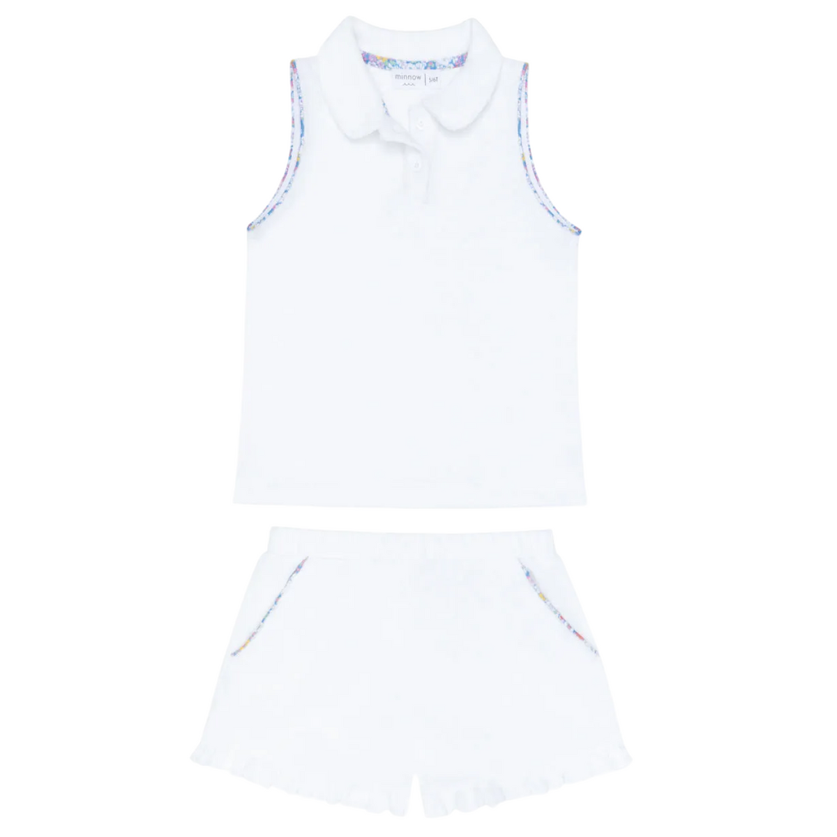 Girls’ Shell White French Terry Tennis Tank Top and Short Set