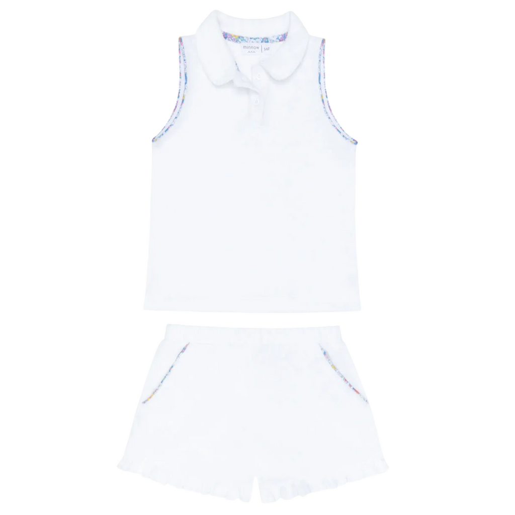 Girls’ Shell White French Terry Tennis Tank Top and Short Set