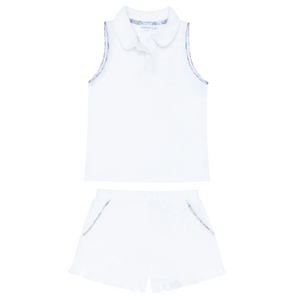 Girls’ Shell White French Terry Tennis Tank Top and Short Set