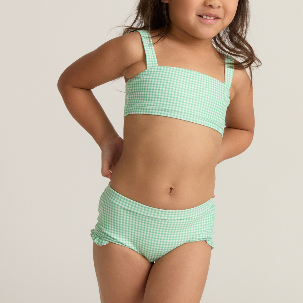 Girl’s Gustavia Gingham Bandeau Bikini and Swim Shorts