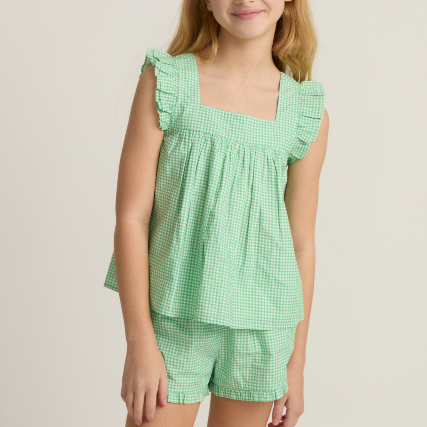 Girls’ Gustavia Gingham Ruffle Top and Short Set