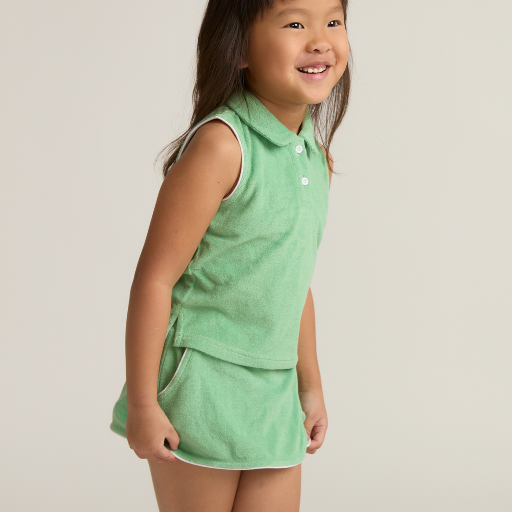Girls’ Gustavia Green French Terry Tennis Tank Top and Skort Set