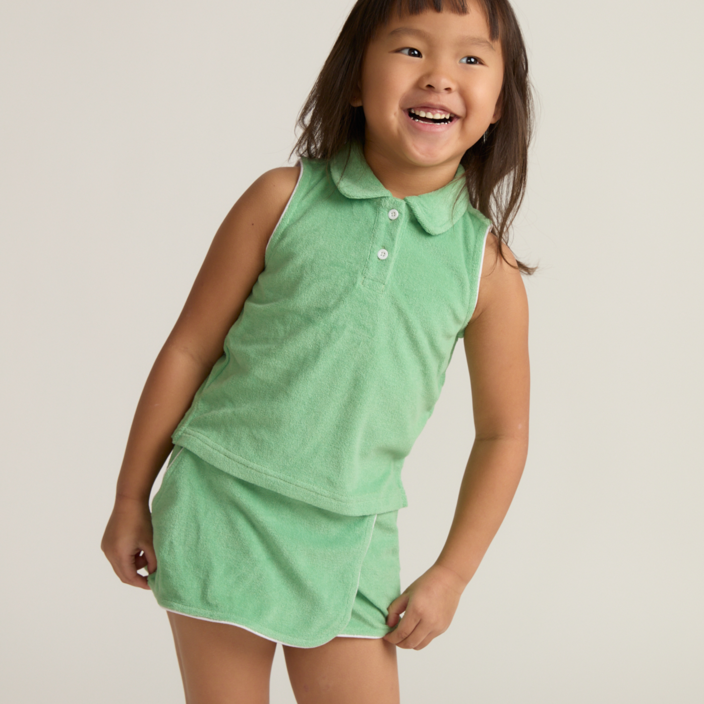 Girls’ Gustavia Green French Terry Tennis Tank Top and Skort Set