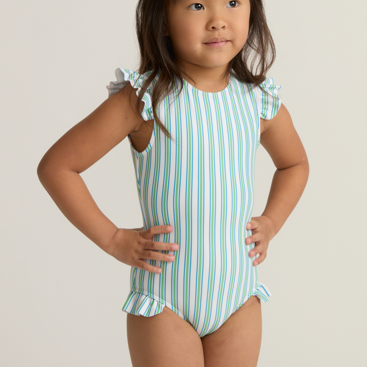 Girl’s Tamarin Stripe Ruffle Cap Sleeve One Piece