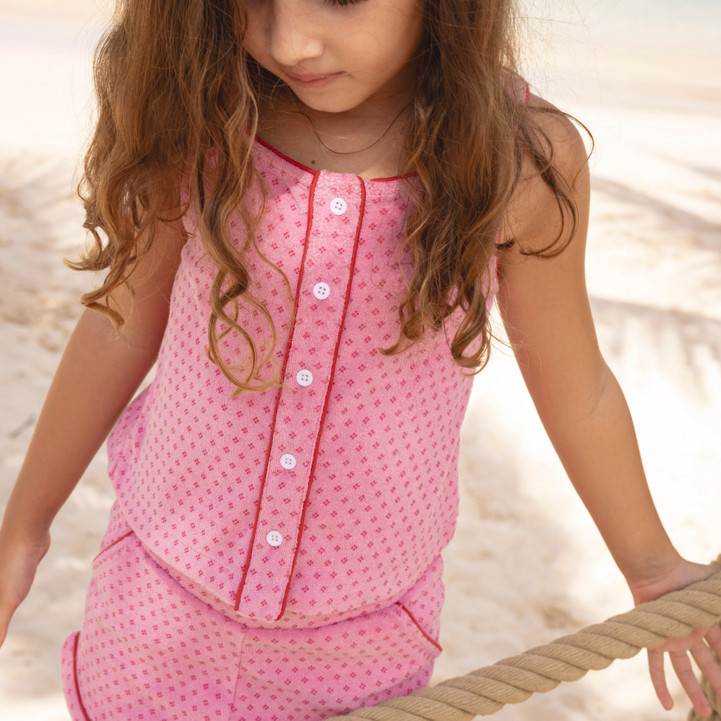 Girls’ Blush Dot French Terry Button Tank and Short Set