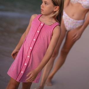 Girls’ Blush Dot French Terry Button Front Dress