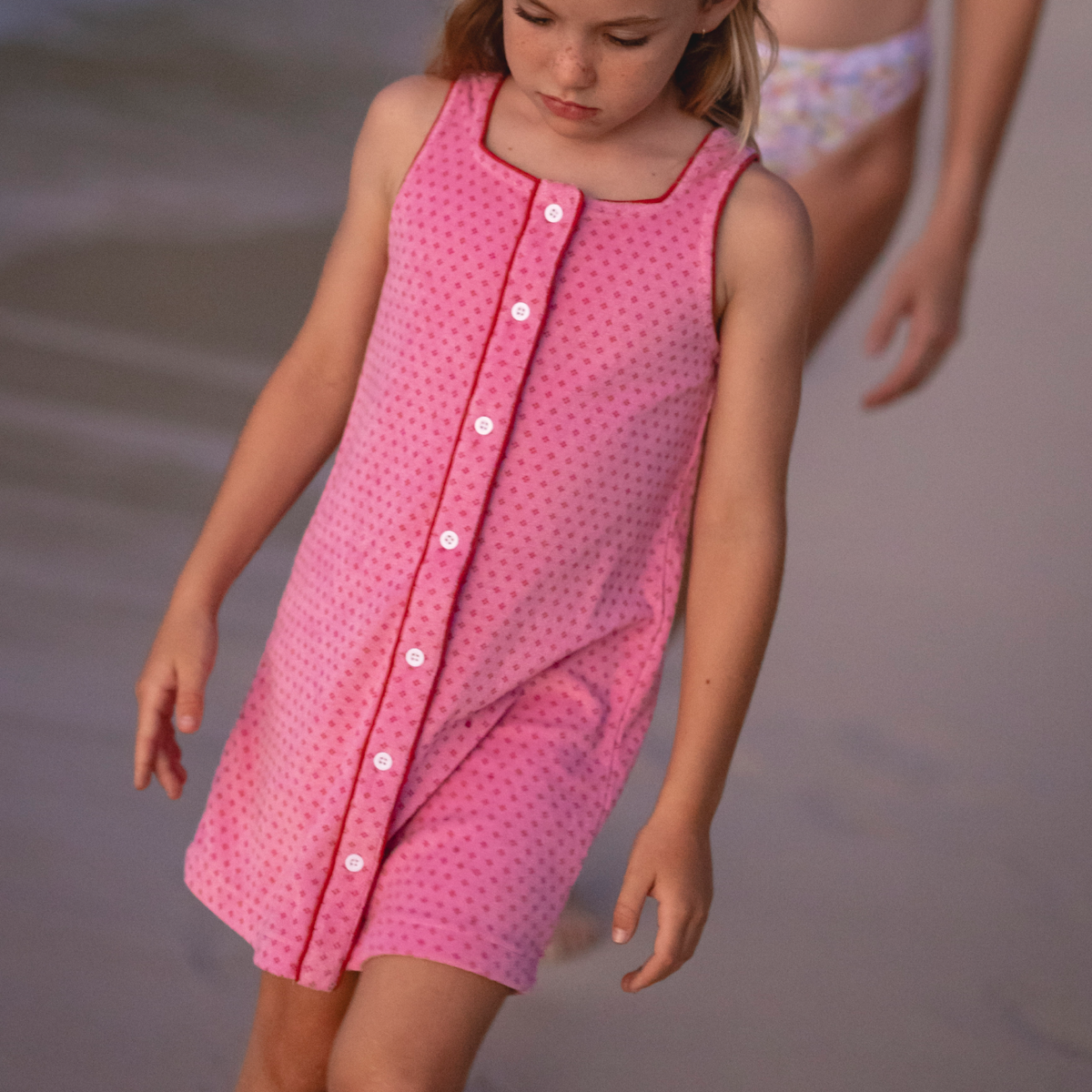 Girls’ Blush Dot French Terry Button Front Dress