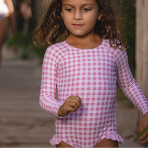 Girl’s Blush Gingham Rashguard One Piece