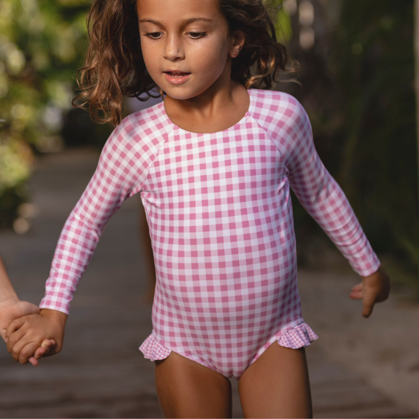 Girl’s Blush Gingham Rashguard One Piece