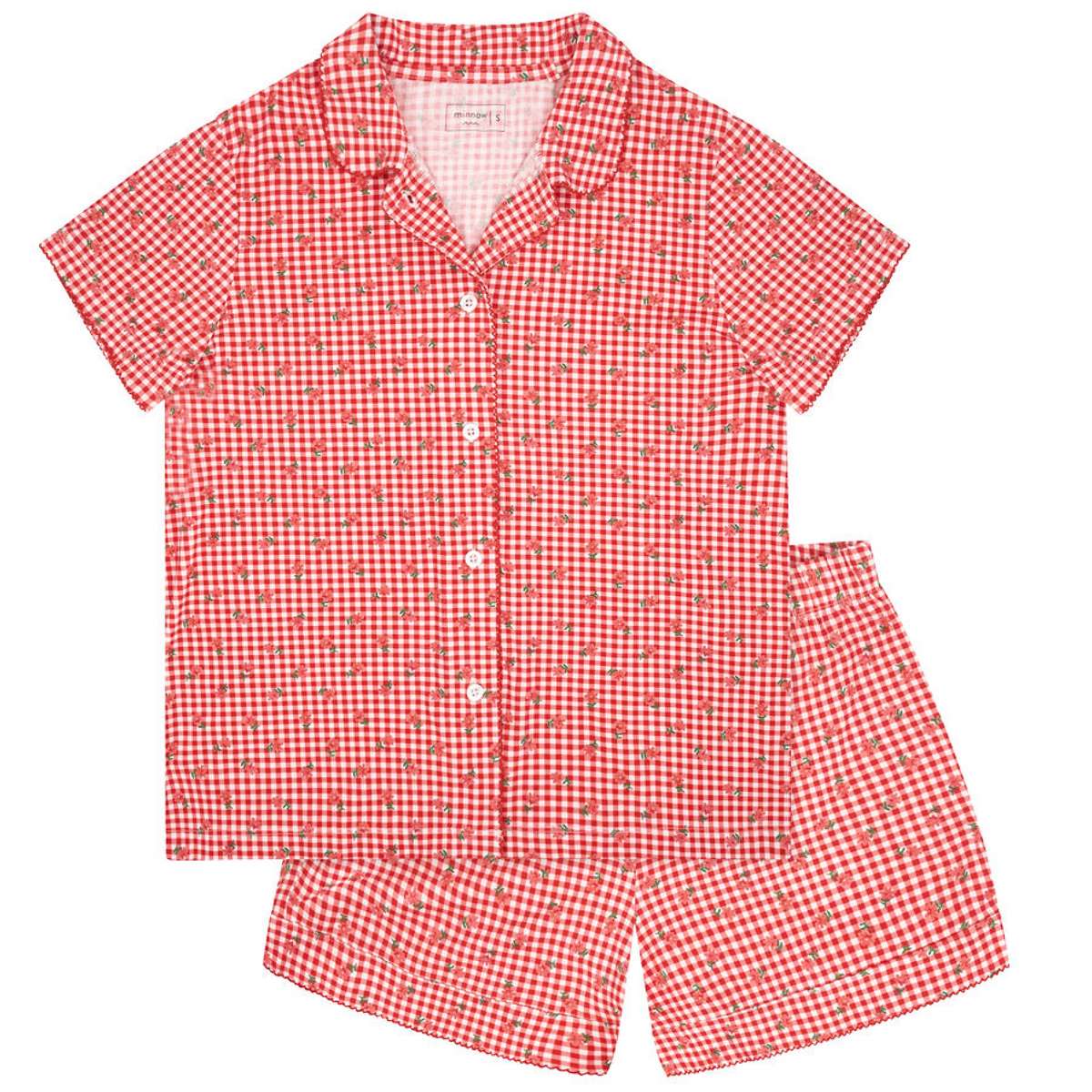 Women's Cranberry Gingham Collared Pima Pajamas Set