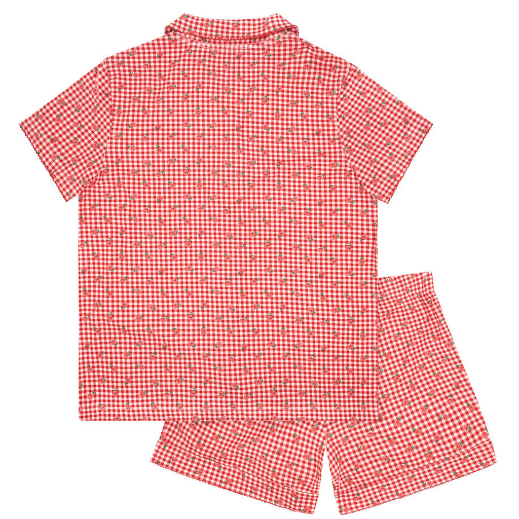 Women's Cranberry Gingham Collared Pima Pajamas Set