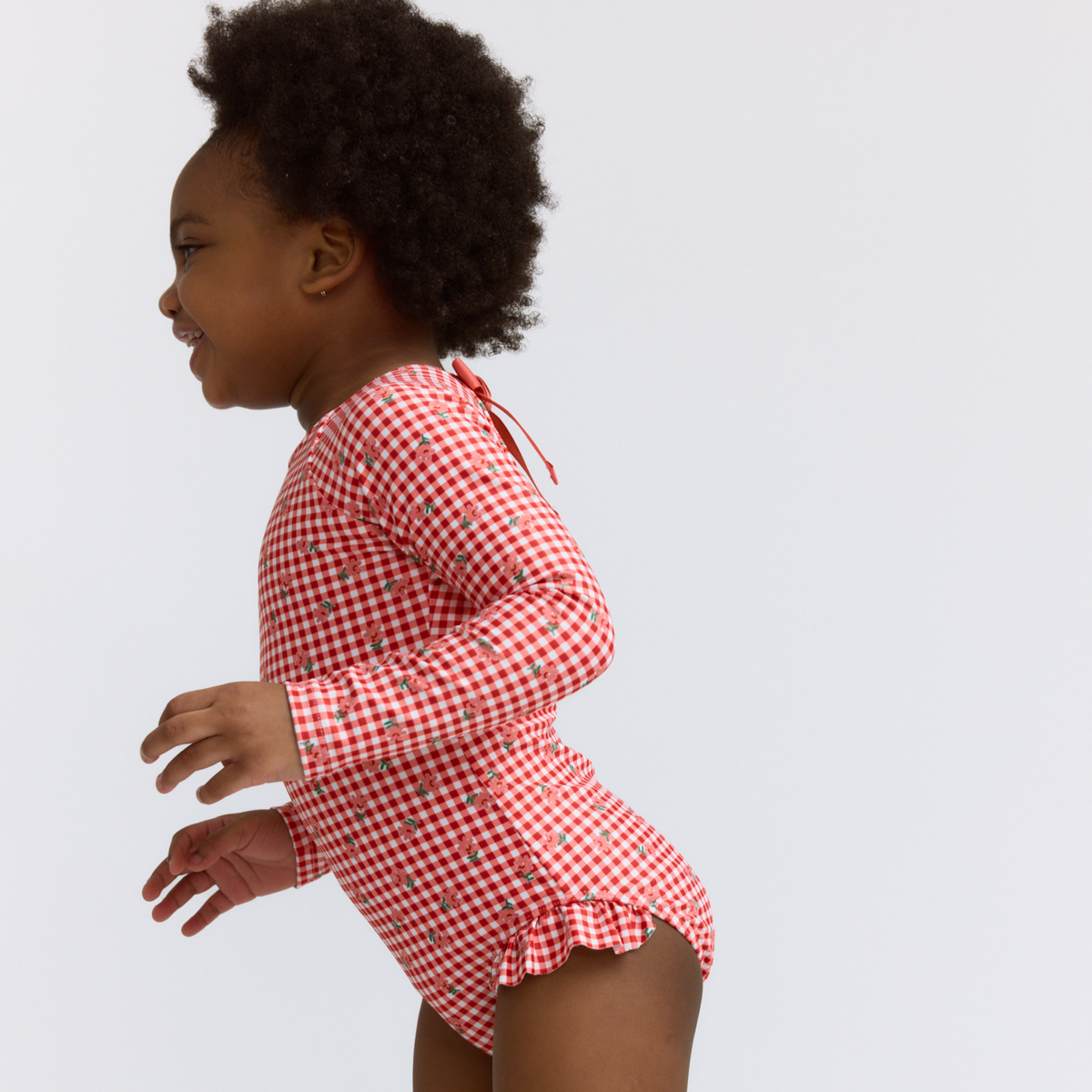 Girls Cranberry Gingham Rashguard One Piece