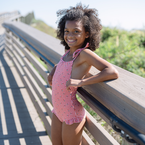 Girls Cranberry Gingham Halter One Piece