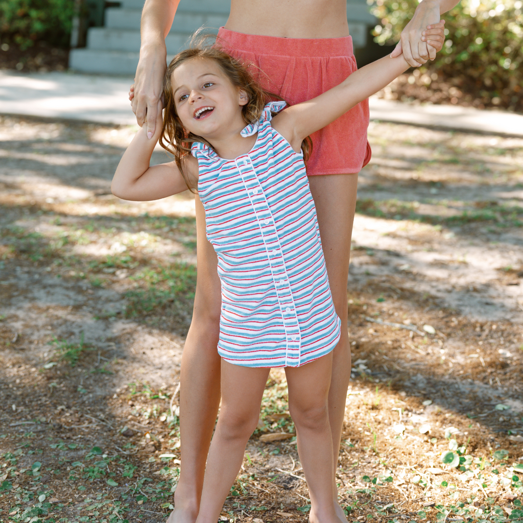 Girls Jetty Stripe French Terry Tie Knot Dress