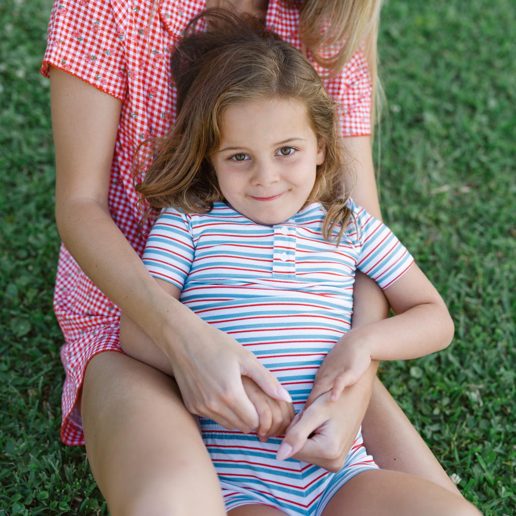 Unisex Jetty Stripe Shirt And Short Pima Pajamas Set