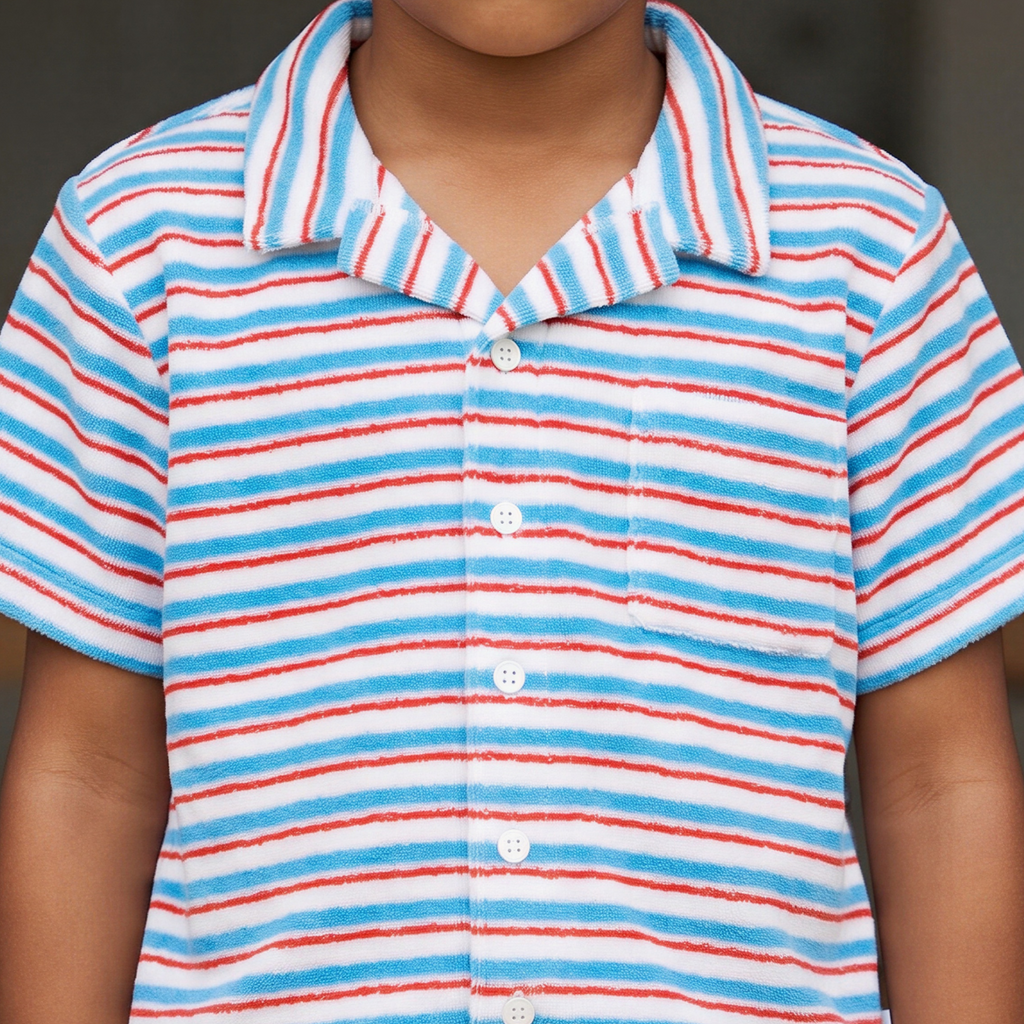 Boys Jetty Stripe French Terry Button Up