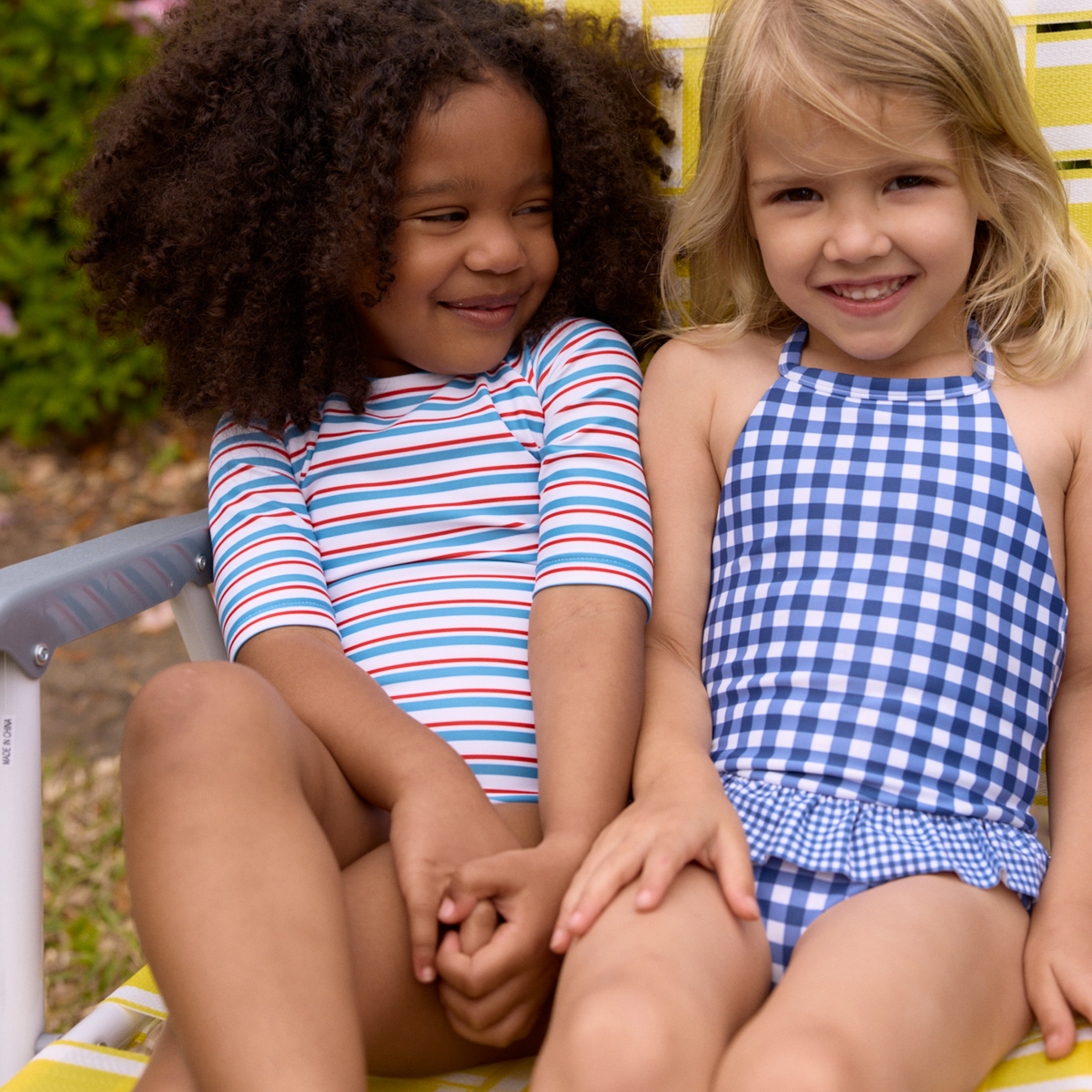Girls Navy Picnic Gingham Ruffle Halter One Piece