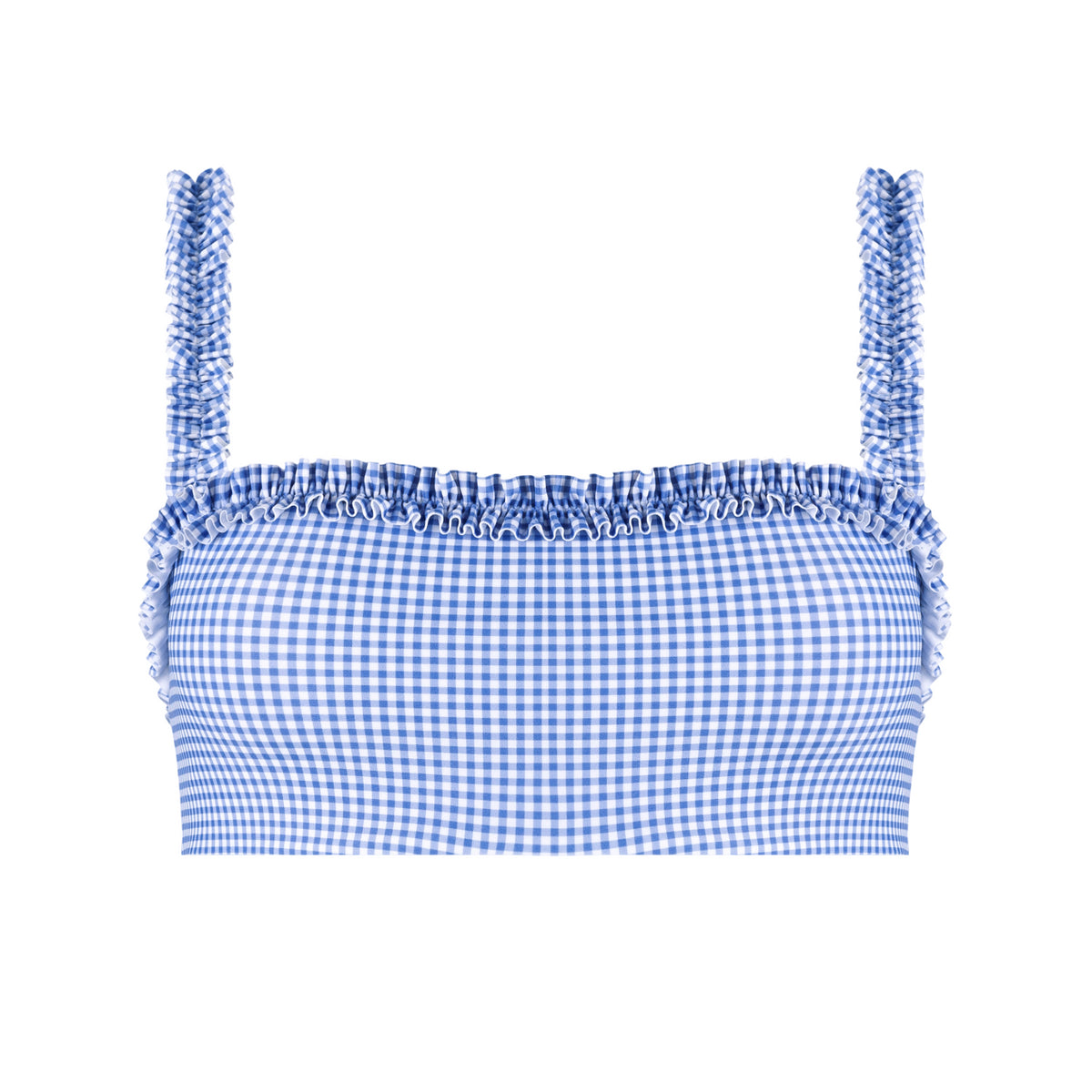 Women's Sky Blue Gingham Bandeau Bikini Top