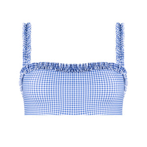 Women's Sky Blue Gingham Bandeau Bikini Top