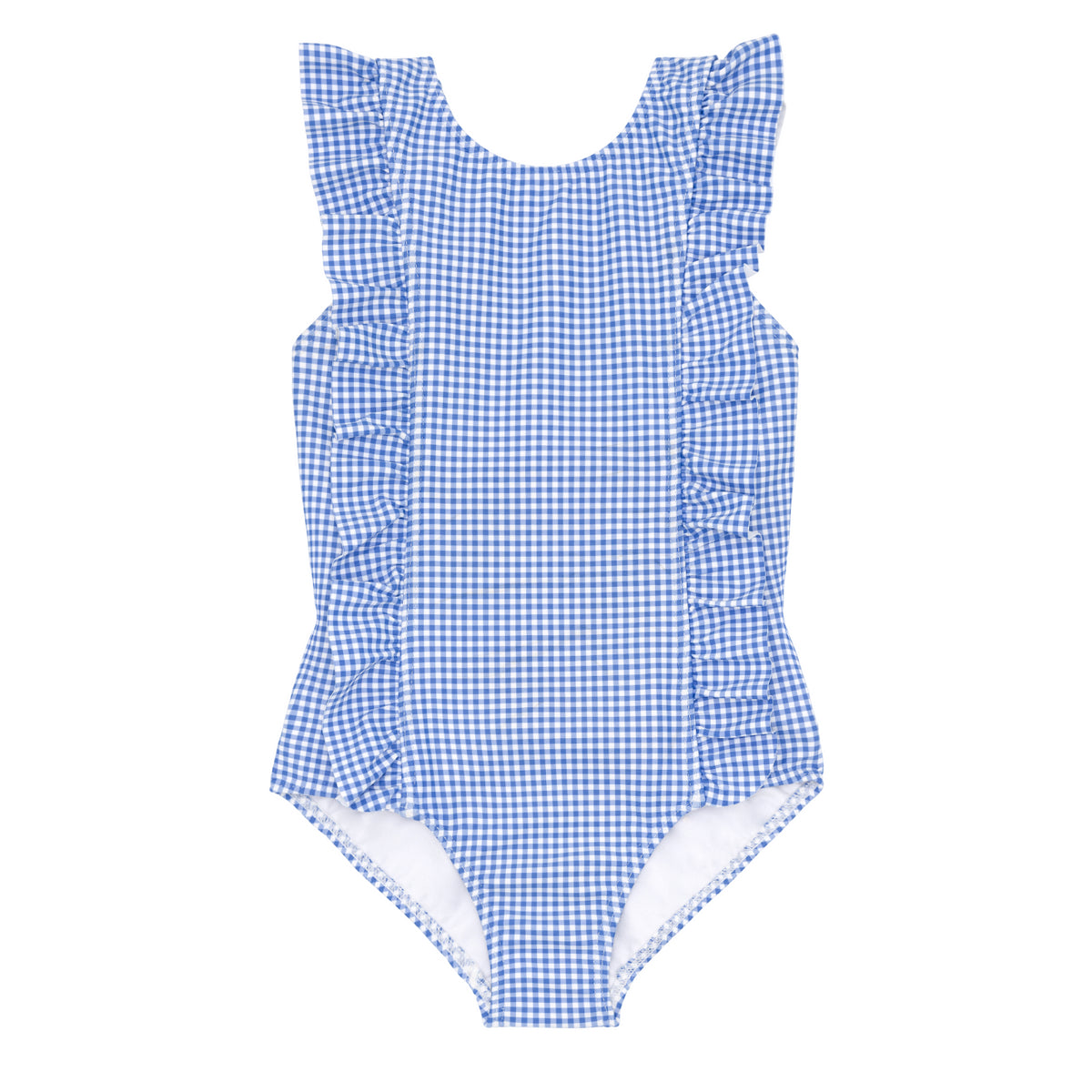 Girls Sky Blue Gingham Ruffle One Piece