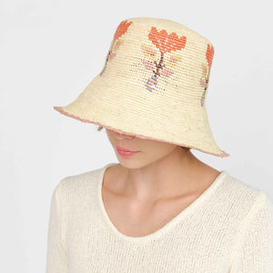 Fleur Bucket Hat in Natural & Berry