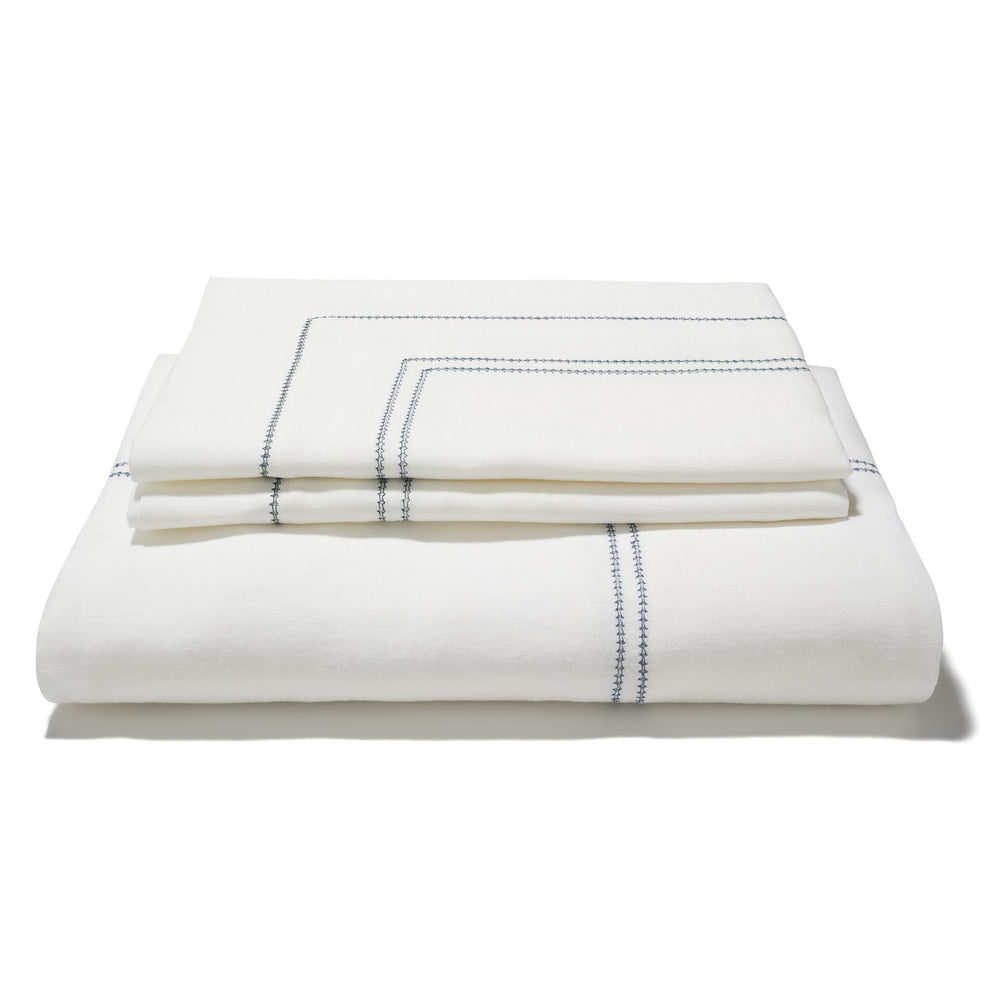 Elizaveta Bed Linen Set in Prussian Blue Hemstitch