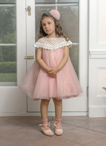 Girls pink tulle dress with lace bodice for special occasions