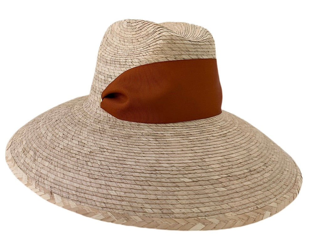 Hollyhock Sun Hat in Wide & Short Rust/Burnt Orange Grosgrain Ribbon