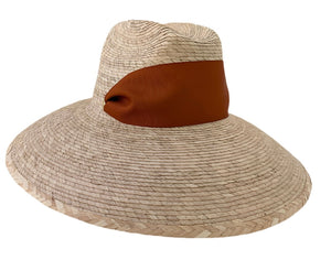 Hollyhock Sun Hat in Wide & Short Rust/Burnt Orange Grosgrain Ribbon
