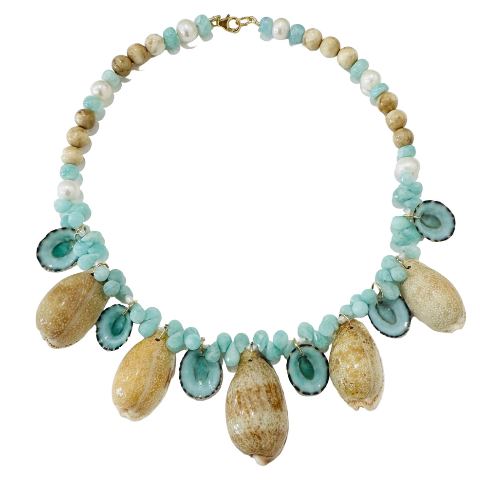Cowrie Shell Collar in Amazonite
