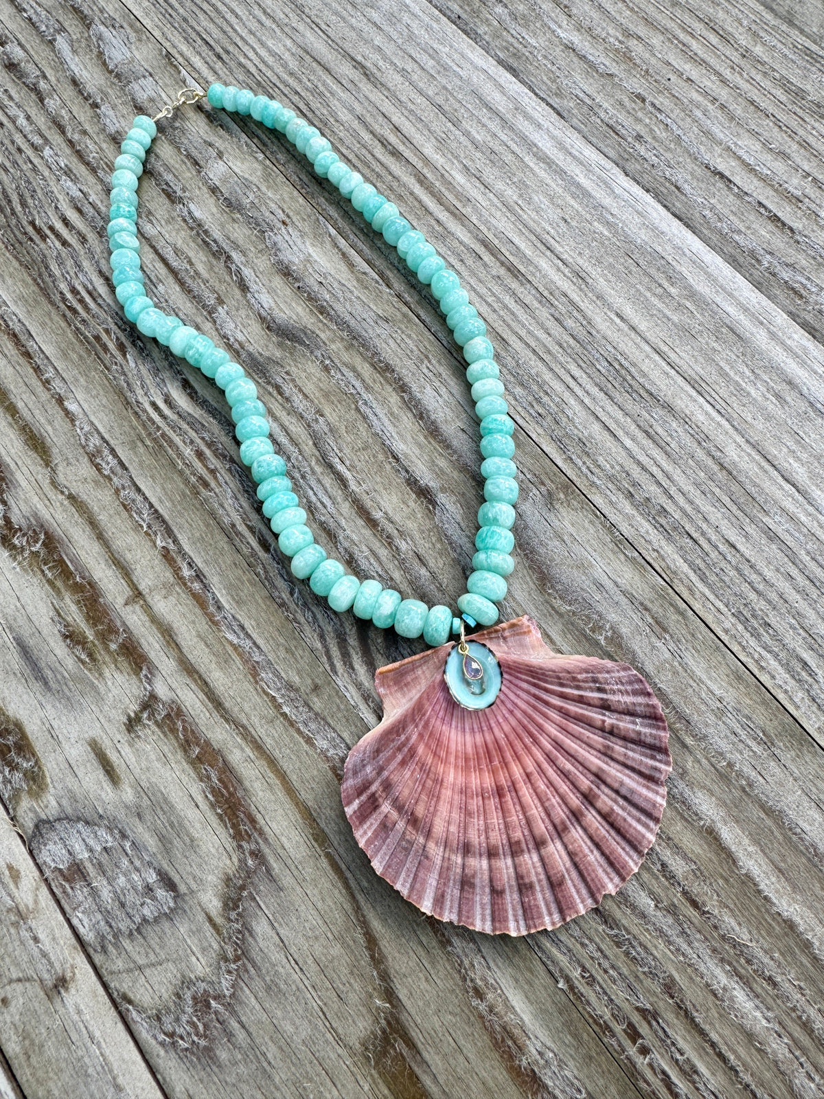 OTM Exclusive: Amazonite Necklace With Mexican Shell Pendant