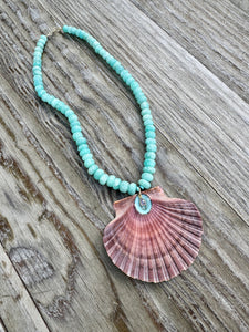 OTM Exclusive: Amazonite Necklace With Mexican Shell Pendant