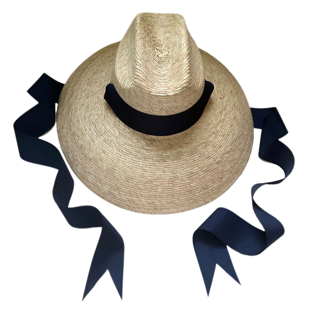 Hollyhock Sun Hat in Navy Long Grosgrain Ribbon