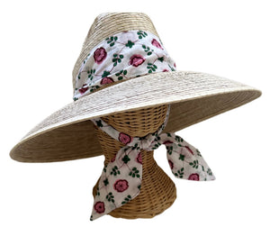 Hollyhock Sun Hat in Pink Pansy Block Print Hat Scarf